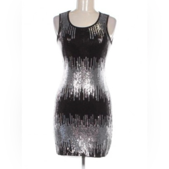 PINK COLLECTION Sequin Sparkle Mini Black Party Dress - Picture 1 of 8